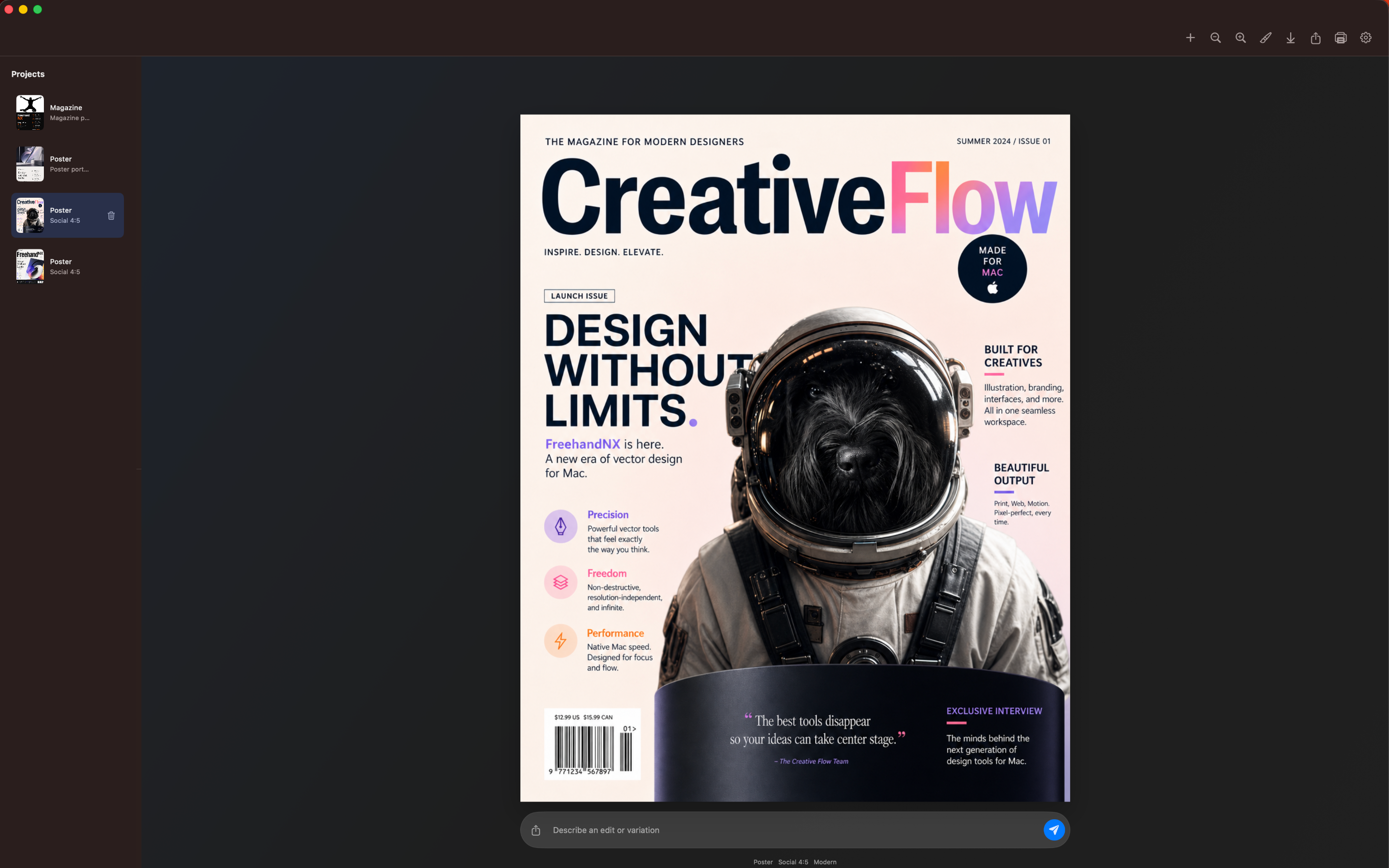 FreehandNX Mac design page screenshot